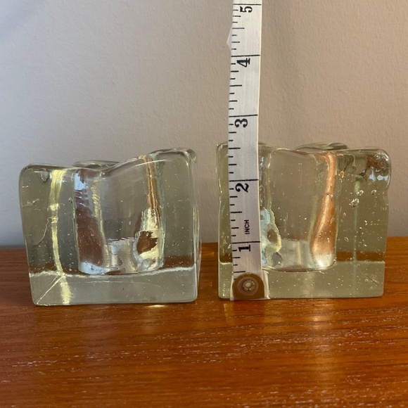 Vintage Clear Glass Square Ice Cube Candle Holders - Set of Two - Picture 15 of 16